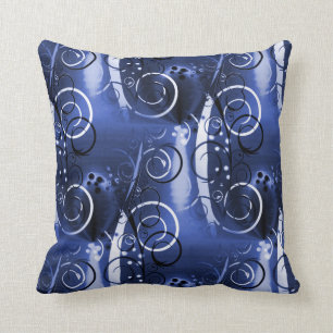 Abstrakte Blumenstrudel-Indigo-Blau-Girly Kissen