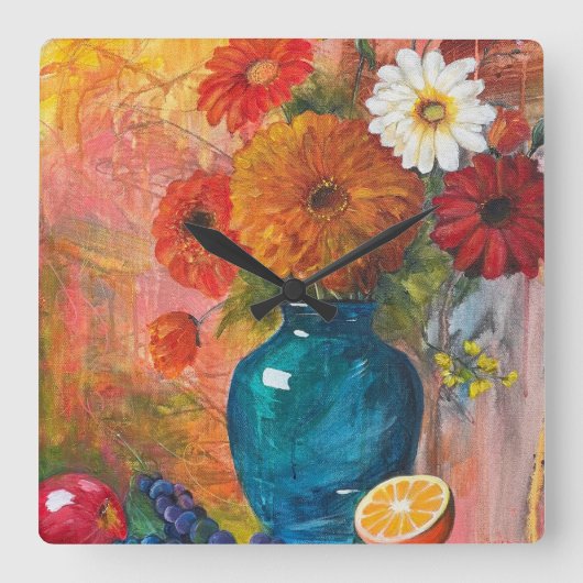 Abstrakte Blumenuhr Quadratische Wanduhr (Vorderseite)