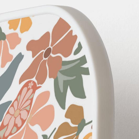 Abstrakte Blumenvögel Mitte Jahrhundert Modernes M Pickleball Schläger (Linke Seite)