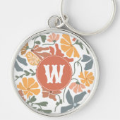 Abstrakte Blumenvögel Mitte Jahrhundert Modernes M Schlüsselanhänger (Vorne)