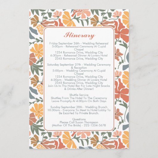 Abstrakte Blumenvögel Mitteljahrhundert Hochzeitre Programm (Rückseite)