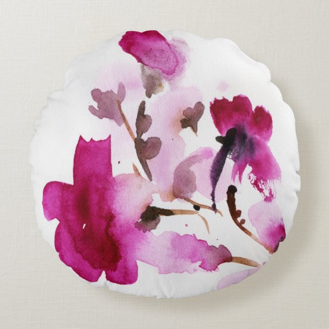 Abstrakte Blumenwatercolormalereien 4 Rundes Kissen (Vorderseite)