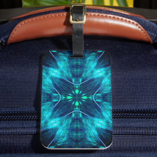 Abstrakte Blüte Aqua und Blau Fraktal Design Gepäckanhänger
