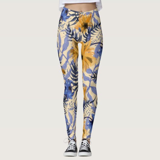 Abstrakte Blüte: Aquarellfarben Modernes Muster Leggings (Vorderseite)