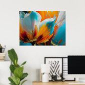 Abstrakte Blüte in Orange und Blaugrün Poster (Heimbüro)