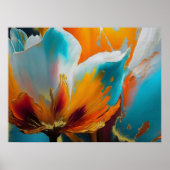 Abstrakte Blüte in Orange und Blaugrün Poster (Vorne)