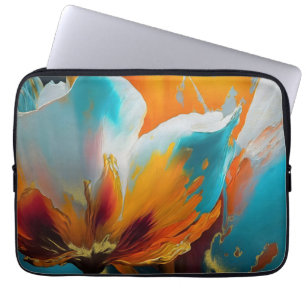 Abstrakte Blüte in Orange und Türkis Laptopschutzhülle