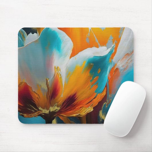 Abstrakte Blüte in Orange und Türkis Mousepad (Mit Mouse)
