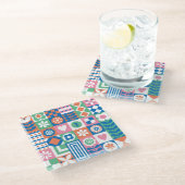 Abstrakte Blüte: Skandinavisches Volksmuster. Glasuntersetzer (Schrägansicht)