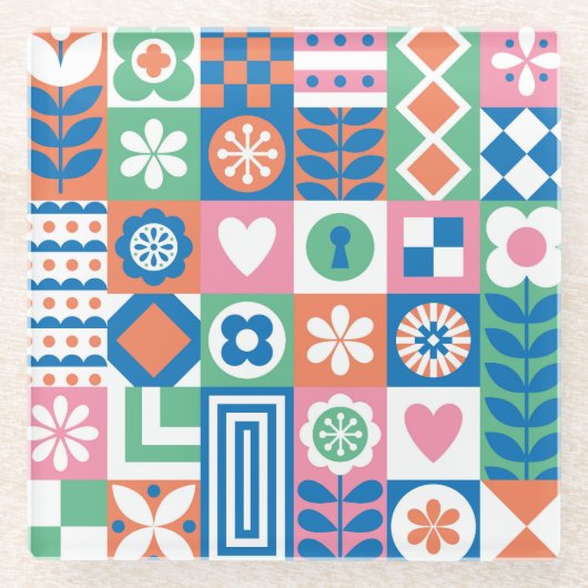 Abstrakte Blüte: Skandinavisches Volksmuster. Glasuntersetzer (Vorderseite)