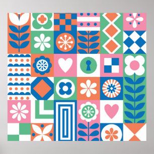 Abstrakte Blüte: Skandinavisches Volksmuster. Poster