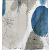 Abstrakte Blüten in Blau und Taupe Duschvorhang (Vorderseite)