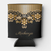 Abstrakte Blüten in Schwarz und Golden Dosenkühler (Vorderseite)