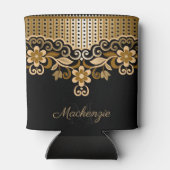 Abstrakte Blüten in Schwarz und Golden Dosenkühler (Rückseite)
