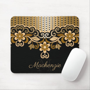 Abstrakte Blüten in Schwarz und Golden Mousepad