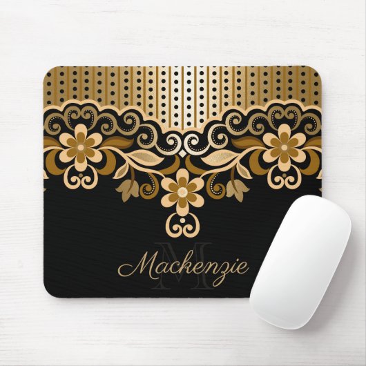 Abstrakte Blüten in Schwarz und Golden Mousepad (Mit Mouse)