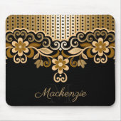 Abstrakte Blüten in Schwarz und Golden Mousepad (Vorne)