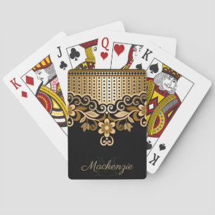 Abstrakte Blüten in Schwarz und Golden Spielkarten