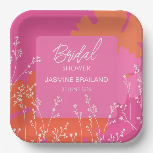 Abstrakte Blütenbrücke in Pink und Orange Daisy Pappteller (Vorderseite)