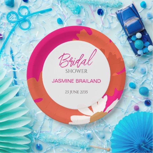 Abstrakte Blütenbrücke in Pink und Orange Daisy Pappteller (Party)