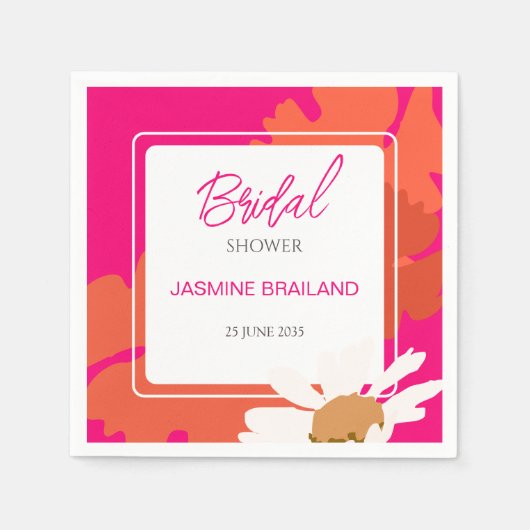 Abstrakte Blütenbrücke in Pink und Orange Daisy Serviette (Vorderseite)