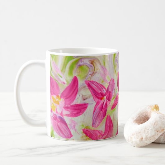 Abstrakte Blütenfarbe Kaffeetasse (Mit Donut)