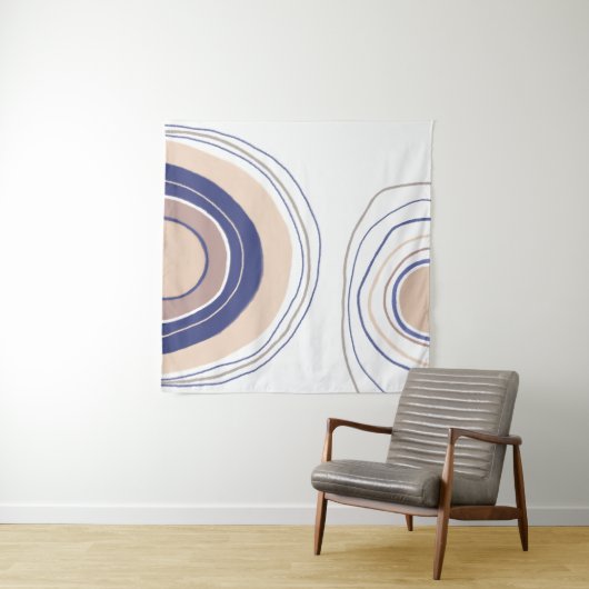 Abstrakte Boho Arches - Blau und Beige Wandteppich (Beispiel (Horizontal))