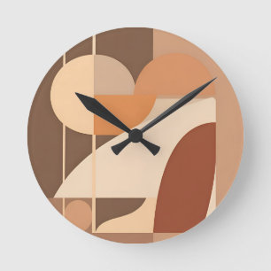 Abstrakte Boho-Geometrie Terrakotta Modern Runde Wanduhr