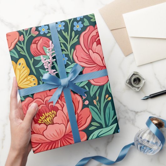 Abstrakte Boho-Pfingstrosen-Schmetterlinge-Geschen Geschenkpapier (Schenken)