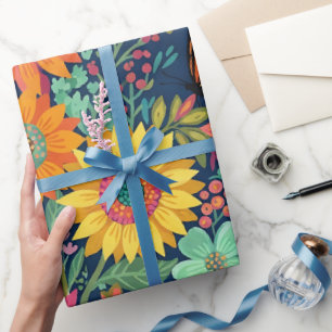 Abstrakte Boho-Sonnenblumen-Schmetterling-Wrap-Pap Geschenkpapier