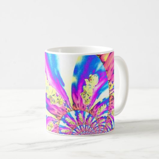 Abstrakte bohrosa orange-blaue lila Orchidee Kaffeetasse (VorderseiteRechts)