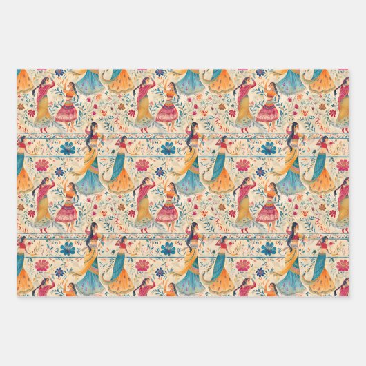 Abstrakte Bollywood-Tänzer Geschenkpapier Set (Vorderseite)