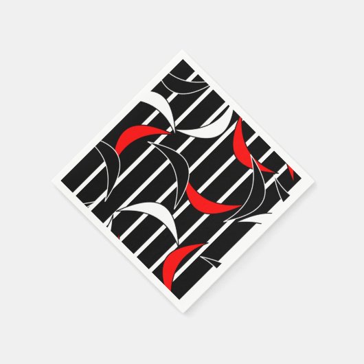 Abstrakte Boomerang-Gestaltung, rot, schwarz und w Serviette (Ecke)
