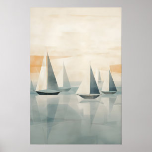 Abstrakte Boote auf ruhiger See - Moderne nautisch Poster