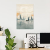 Abstrakte Boote auf ruhiger See - Moderne nautisch Poster (Heimbüro)