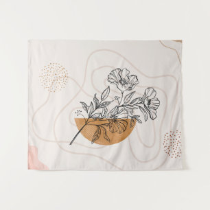 Abstrakte Botanik – Minimalistische Florale Linien Wandteppich