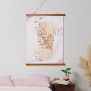 Abstrakte Botanik – Minimalistische Florale Linien Wandteppich Mit Holzrahmen