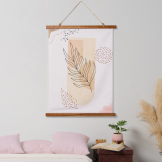 Abstrakte Botanik – Minimalistische Florale Linien Wandteppich Mit Holzrahmen