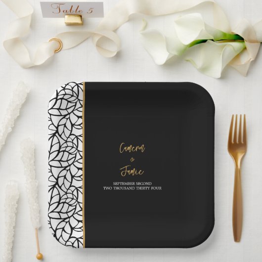 Abstrakte botanische Blätter Grenze Pappteller (Hochzeit)