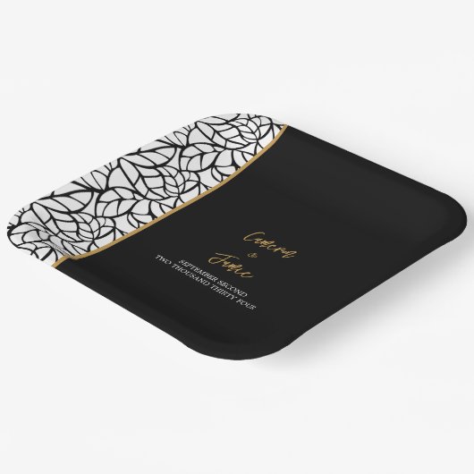 Abstrakte botanische Blätter Grenze Pappteller (Gewinkelt)