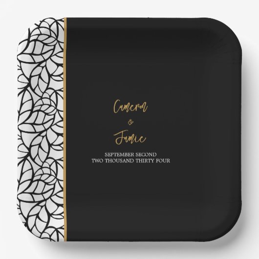 Abstrakte botanische Blätter Grenze Pappteller (Vorderseite)