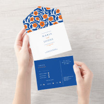 abstrakte botanische blaue orange Hochzeit RSVP Al