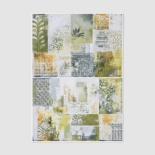 Abstrakte botanische Collage in Grün EN9 Decoupage Seidenpapier