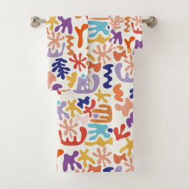 Abstrakte botanische Formen, farbenfroh Badhandtuch Set