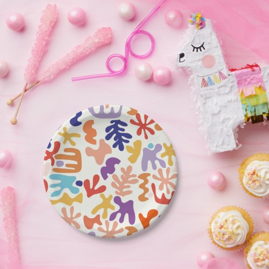 Abstrakte botanische Formen, farbenfroh Pappteller (Party)