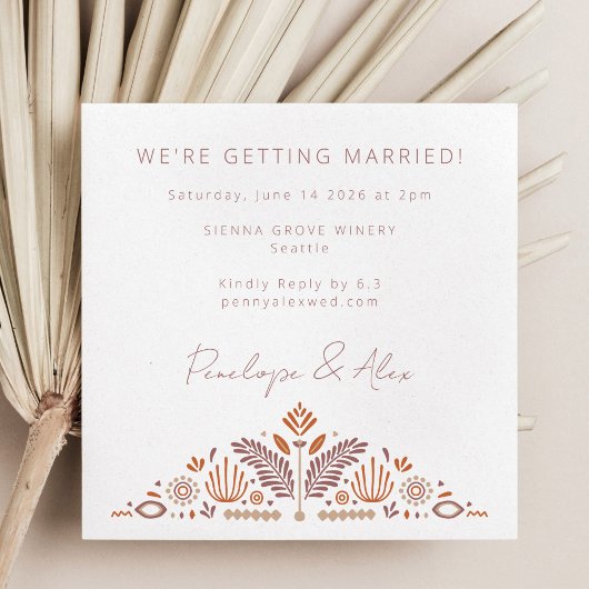 Abstrakte botanische Formen Terracotta Rost Weddin Einladung