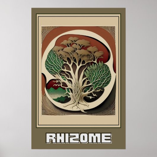 Abstrakte botanische Mauer Kunst, Rhizome Illustra Poster (Vorne)