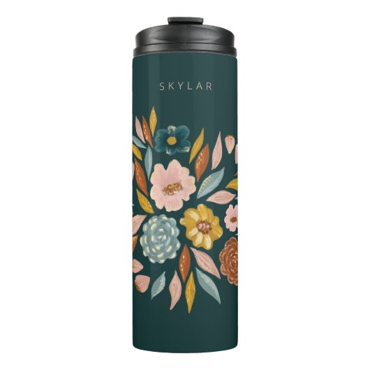 Abstrakte botanische Ölmalerei mit Blütenblättern Thermosbecher (Vorderseite)