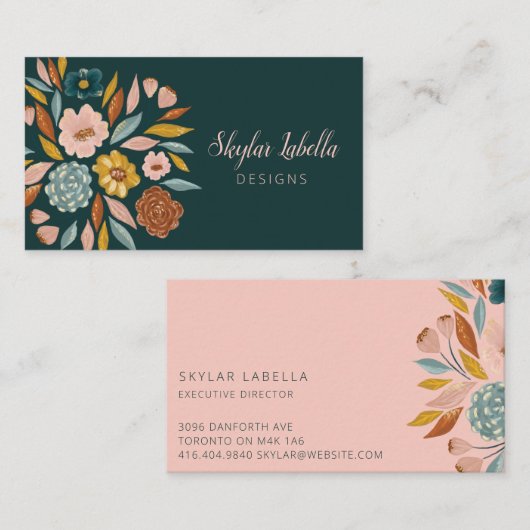 Abstrakte botanische Ölmalerei mit Blütenblättern Visitenkarte (Vorne/Hinten)