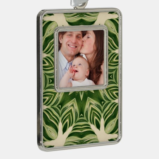 abstrakte botanische tropische Blätter mit Pflanze Rahmen-Ornament Silber (Rechts)